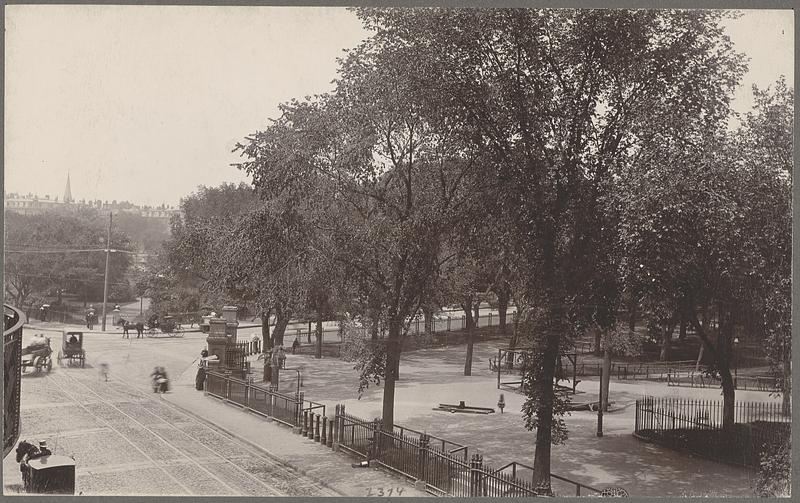 Boston, Massachusetts, view west from Boylston Street, near corner of Charles, about 1890, Common and Public Garden