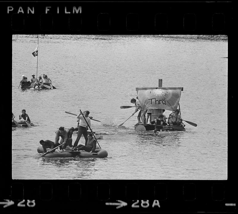 Harvard raft race on Charles River, Cambridge