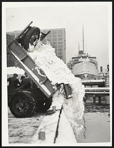 Where the Snow Goes -- Dumping snow from the downtown streets into Fort Point channel near the Congress street Bridge.