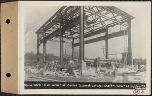 Contract No. 25,Superstructure, Wachusett Outlet Works Building, Shaft 1, Wachusett-Coldbrook Tunnel, West Boylston, stone work, southwest corner of Outlet superstructure, Shaft 1, West Boylston, Mass., Nov. 3, 1930