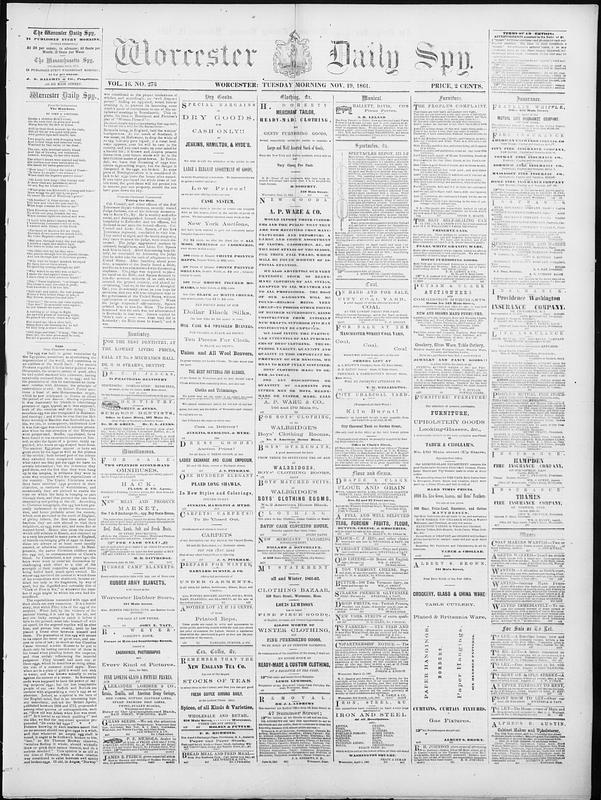 Worcester Daily Spy. November 19, 1861 - Digital Commonwealth