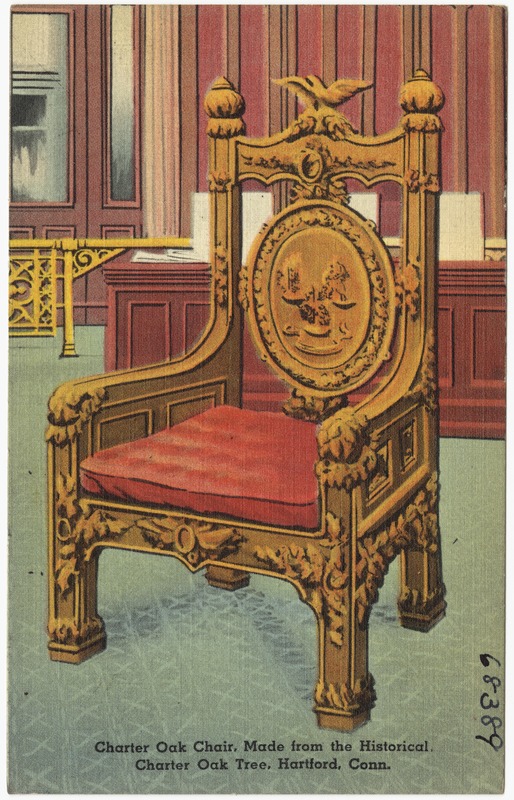 Charter Oak Chair, made from the historical Charter Oak Tree, Hartford, Conn.