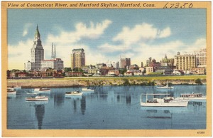 View of Connecticut River, and Hartford skyline, Hartford, Conn.