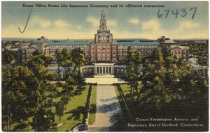 Home office Aetna Life Insurance Company and its affiliated companies. Corner Farmington Avenue and Sigourney Street, Hartford, Conn.