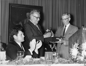 President Thomas Morison, William E. Turkington, and Senator Edward M. Kennedy at 50th anniversary