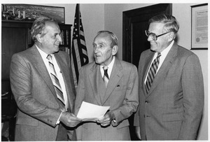 Gregory Adamian, Henry Rauch, and George Phalen at Rauch donation
