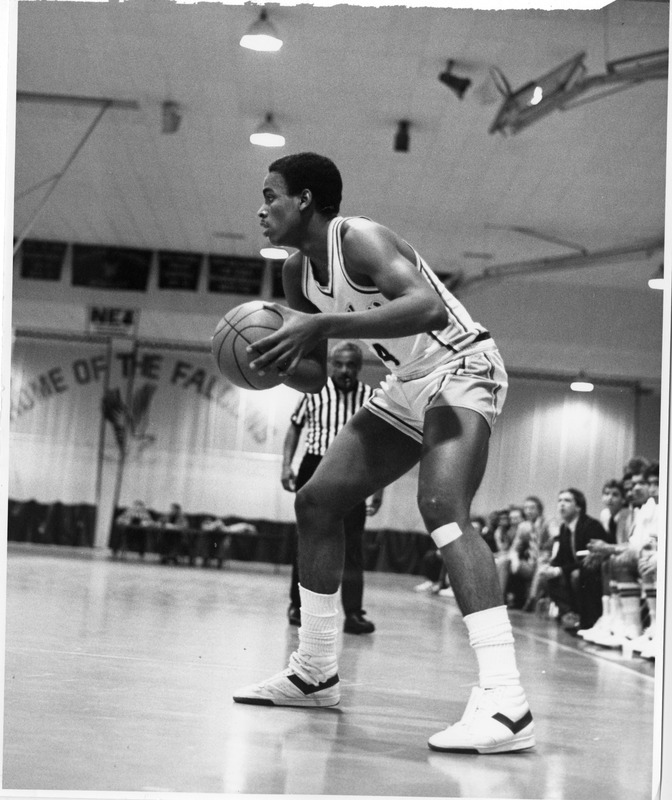 Bentley Falcons basketball player Kip Jones on the court