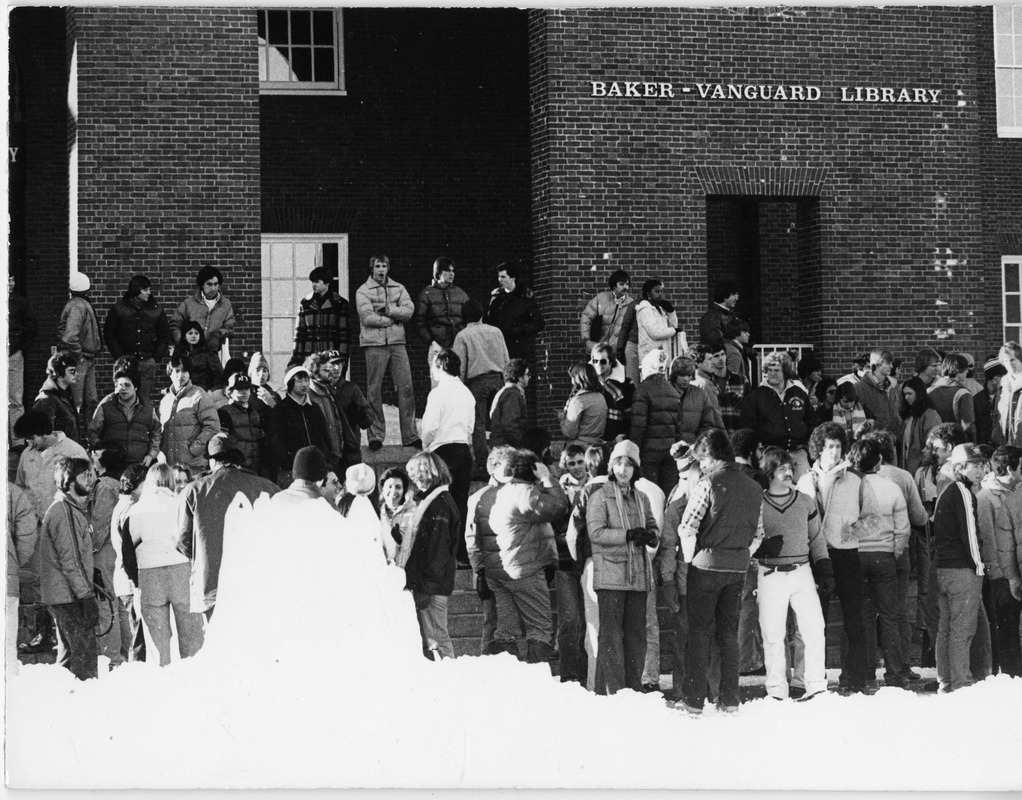 Students congregate outside Library after Blizzard of '78