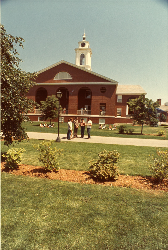 Exterior view of library with students