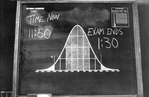 Chalkboard with exam times written