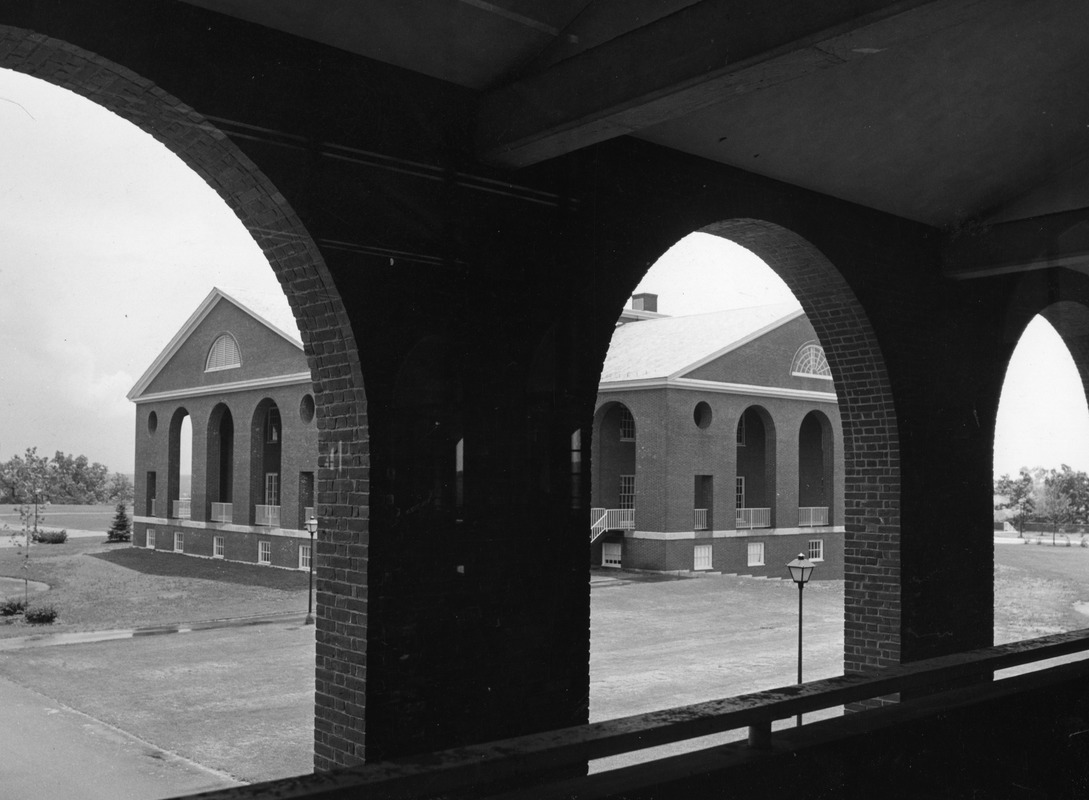 View of Library building from archway