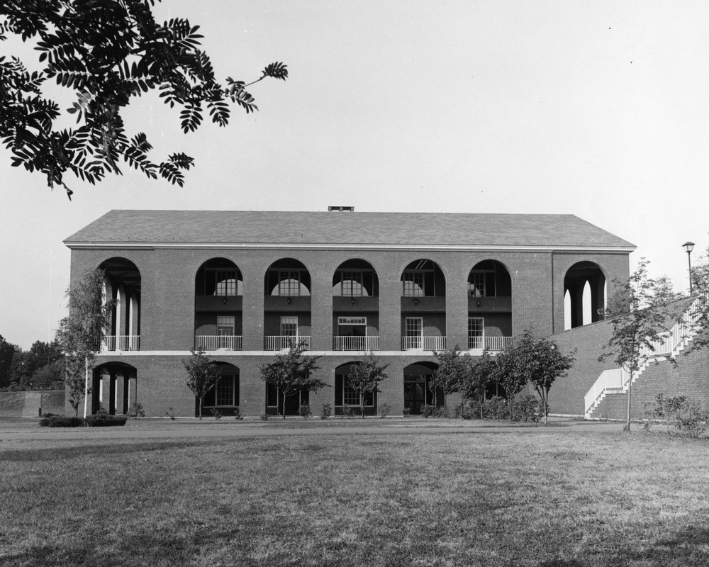 Side view of LaCava Center from lower courtyard Digital Commonwealth