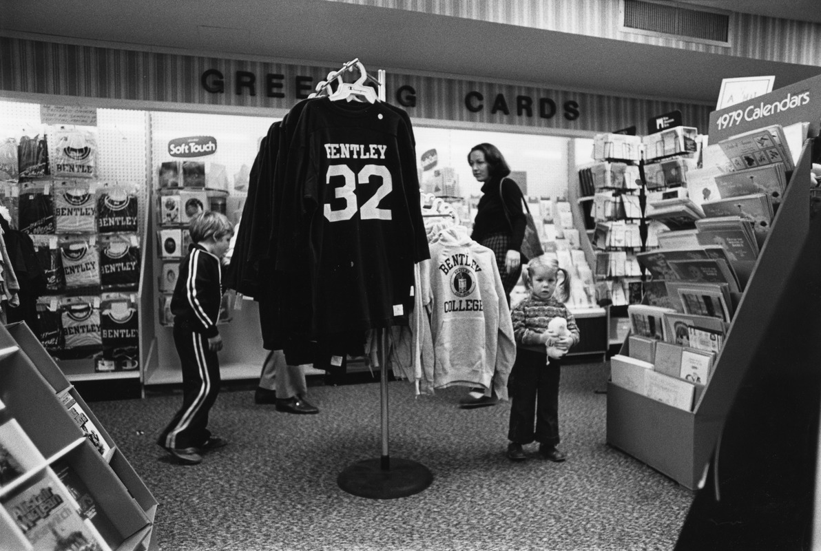 Bentley merchandise in campus bookstore Digital Commonwealth