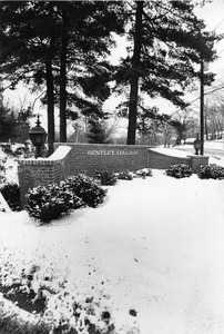 Bentley College sign in snow