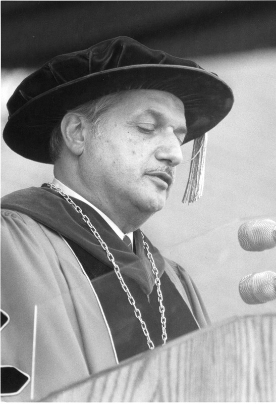 President Gregory Adamian speaking at Commencement ca 1980's