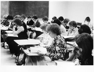 Large class of students at desks