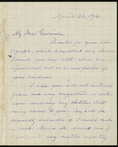 Letter from Oliver Johnson, to William Lloyd Garrison, April 26, 1874