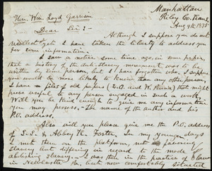 Letter from A. M. Burns, Manhattan, Riley Co[unty], Kans[as], to William Lloyd Garrison, Aug. 9th, 1875