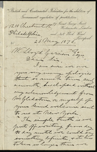 Letter from Henry Joseph Wilson, 1210 Chestnut St., Philadelphia, [Pa.], to William Lloyd Garrison, 26 May 1876