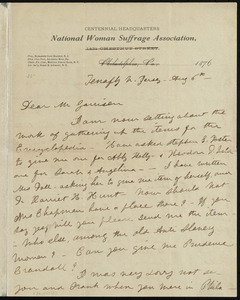 Letter from Susan Brownell Anthony, Tenafly, N[ew] Jersey, to William Lloyd Garrison, Aug. 6th, 1876