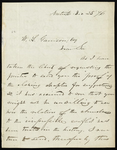 Letter from Samuel Hunt, Natick, [Mass.], to William Lloyd Garrison, Dec. 25, [18]76