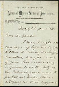 Letter from Susan Brownell Anthony, Tenafly, N.J., to William Lloyd Garrison, Jan. 1, 1877