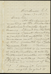 Letter from William Francis Channing, Providence, R.I., to William Lloyd Garrison, Jan. 17, 1877
