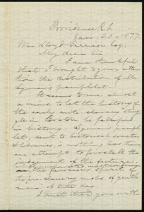 Letter from William Francis Channing, Providence, R.I., to William Lloyd Garrison, Jan. 20, 1877