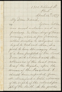 Letter from Mary Grew, 1312 Filbert St[reet], Phil[adelphia], [Pa.], to William Lloyd Garrison, April 12th, 1877