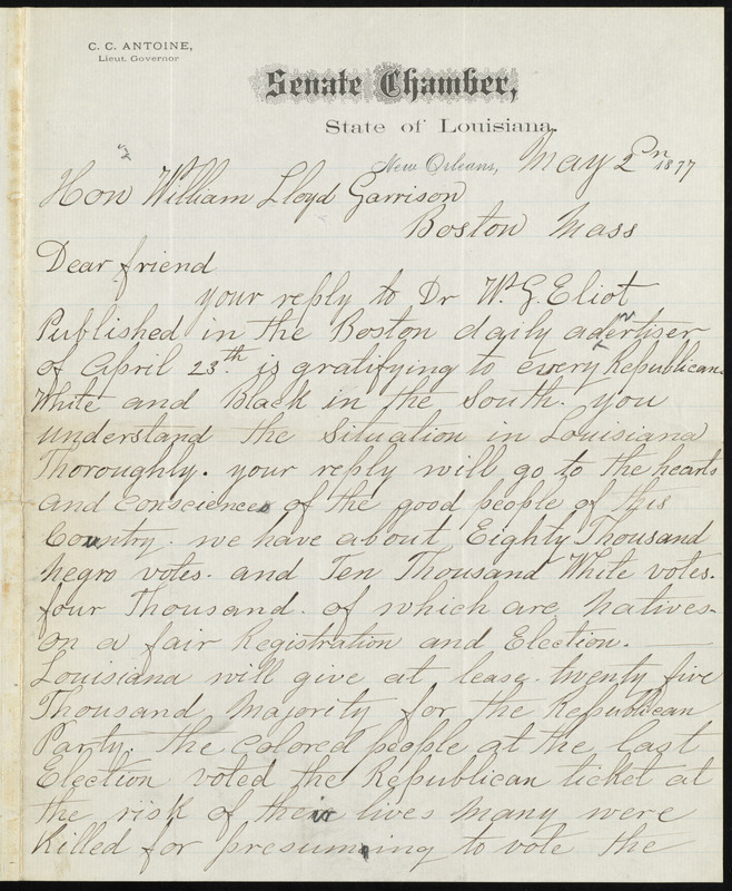 Letter from Caesar Carpentier Antoine, to William Lloyd Garrison, May 2