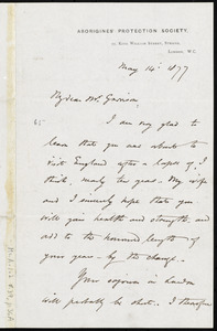 Letter from Frederick William Chesson, Aborigines' Protection Society, 17 King William Street, Strand, London, W.C., [England], to William Lloyd Garrison, May 14, 1877
