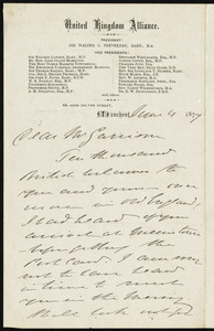 Letter from Thomas Holliday Barker, United Kingdom Alliance, 44 John Dalton Street, Manchest[er], [England], to William Lloyd Garrison, June 4, 1877