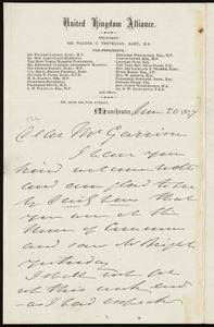 Letter from Thomas Holliday Barker, United Kingdom Alliance, 44 John Dalton Street, Manchester, [England], to William Lloyd Garrison, June 20, 1877