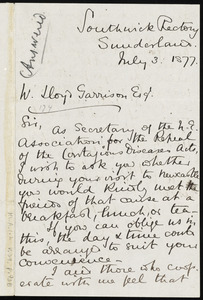 Letter from C. S. Collingswood, Southwick Rectory, Sunderland, [England], to William Lloyd Garrison, July 3, 1877
