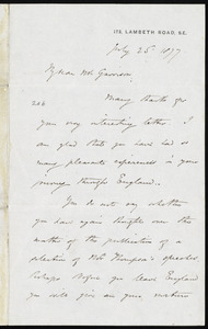 Letter from Frederick William Chesson, 172 Lambeth Road, S.E., [London, England], to William Lloyd Garrison, July 25, 1877