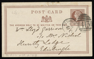 Postcard from Josephine Elizabeth Grey Butler, Derwent Island, Keswick, [England], to William Lloyd Garrison, Aug. 9, 1877
