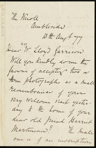 Letter from William Henry Hills, The Knoll, Ambleside, [England], to William Lloyd Garrison, 13th Aug[us]t [18]77