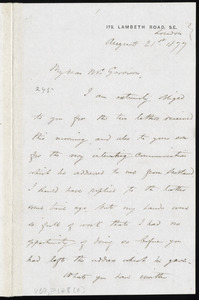 Letter from Frederick William Chesson, 172 Lambeth Road, S.E., London, [England], to William Lloyd Garrison, August 21st, 1877