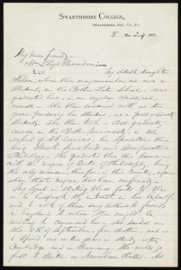 Letter from Edward Hicks Magill, Swarthmore College, Swarthmore, Del. Co[unty], Pa, to William Lloyd Garrison, 8 Mo[nth] 24 [Day] 1877