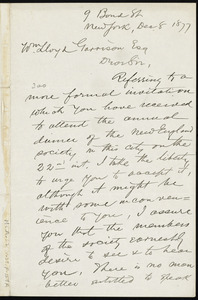 Letter from Daniel Fuller Appleton, 9 Bond St[reet], New York, to William Lloyd Garrison, Dec. 8, 1877