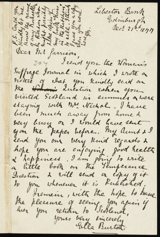 Letter from Ella Burton, Liberton Bank, Edinburgh, [Scotland], to ...