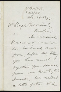 Letter from Daniel Fuller Appleton, 9 Bond St[reet], New York, to William Lloyd Garrison, Dec. 26, 1877