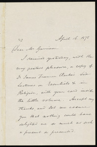 Letter from Herbert New, Green Hill, Evesham, [England], to William Lloyd Garrison, April 16, 1878