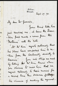Letter from John Nichol, Glasgow, [Scotland], to William Lloyd Garrison, Sept. 17, [18]78