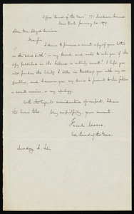 Letter from Frank Moore, Office "Record of the Year," 771 Madison Avenue, New York, [N.Y.], to William Lloyd Garrison, January 20, 1879