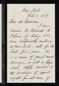 Letter from Daniel Henry Chamberlain, New York, to William Lloyd Garrison, Feb. 4, 1879