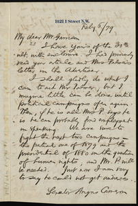 Letter from William Eaton Chandler, 1421 I Street, N.W., [Washington, D.C.], to William Lloyd Garrison, Feb'y 6 / [18]79