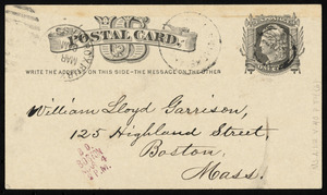 Postcard from Jehiel Claflin to William Lloyd Garrison, March 4, 1879