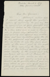 Letter from Ottilie Assing, 302 Garden Street, Hoboken, [N.J.], to William Lloyd Garrison, March 8, 1879