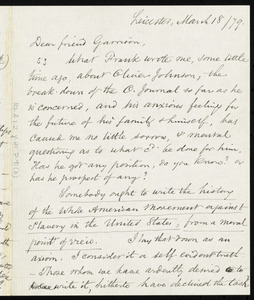 Letter from Samuel May, Leicester, [Mass.], to William Lloyd Garrison, March 18 / [18]79